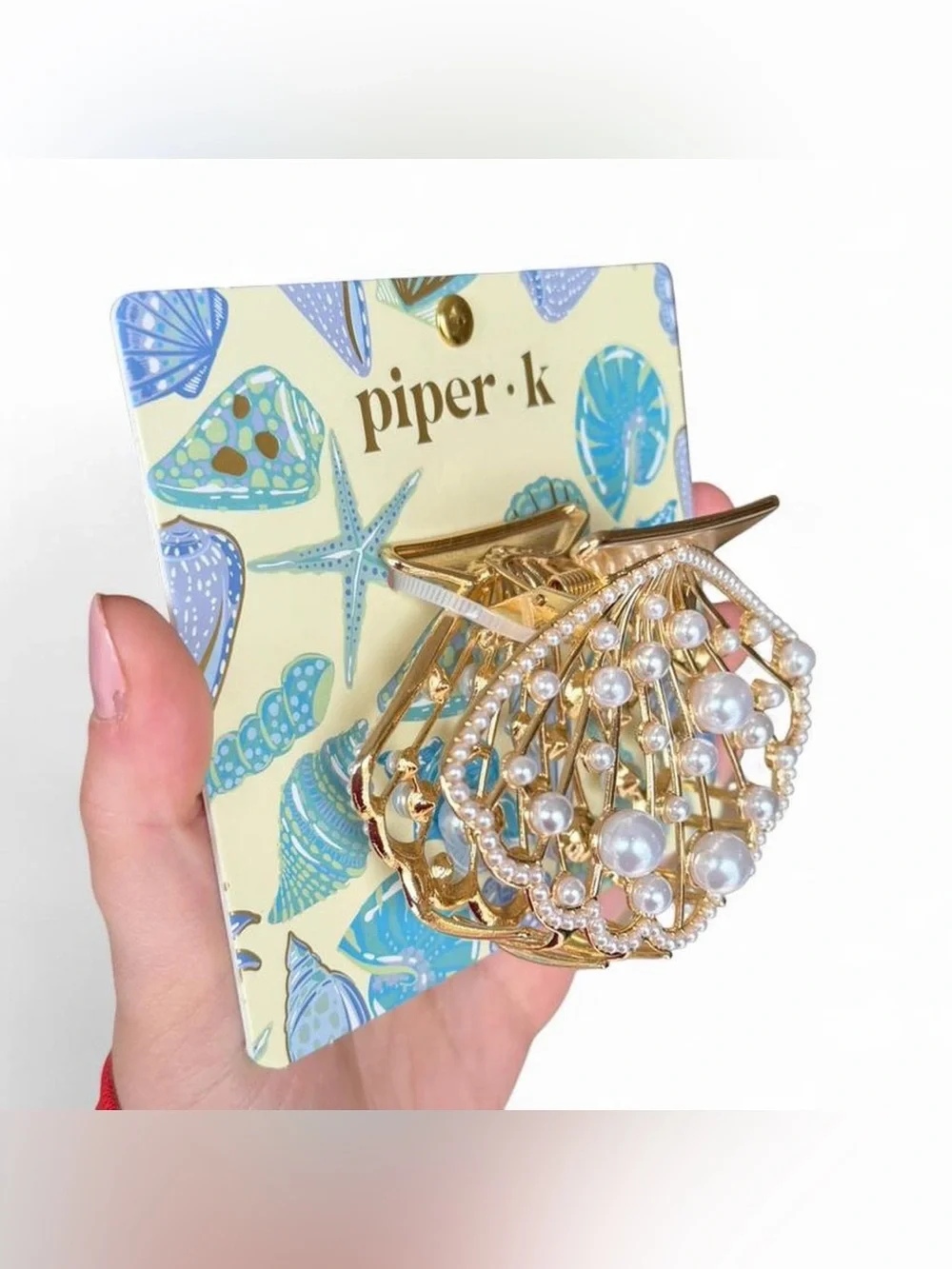 Piper K Pearl Scallop Shell Hair Claw Clip Gold Coastal NWT